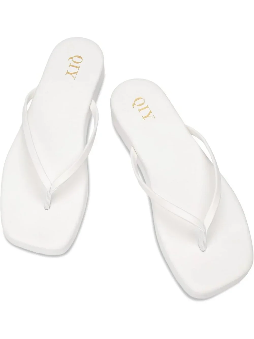 Women's White Faux Leather Comfortable Square Toe Memory Foam Insole Sandals